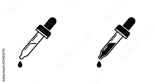 Two black dropper bottles with a single drop each are shown