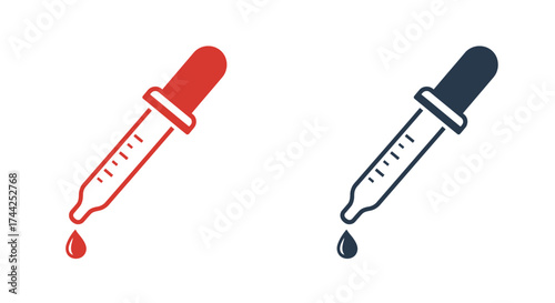 Two dropper bottles one red and one navy display liquid drops