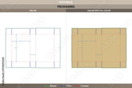 Five panel wrap box packaging template with hexagonal flip top design featuring structural dieline, editable carton layout, and precise folding die line for packaging manufacturers