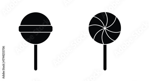 Black and white illustration of two lollipop designs on a white background