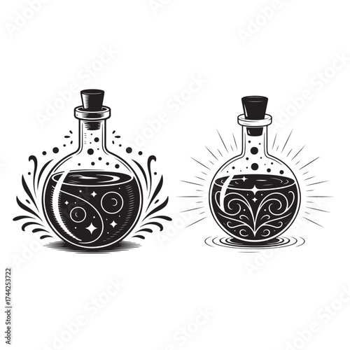 Enchanting potion bottles magical elixirs mystical brewing alchemy symbols silhouette