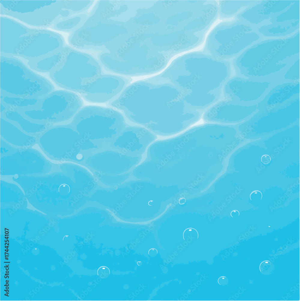 Fototapeta premium Blue Water Surface with Light Reflections and Bubbles