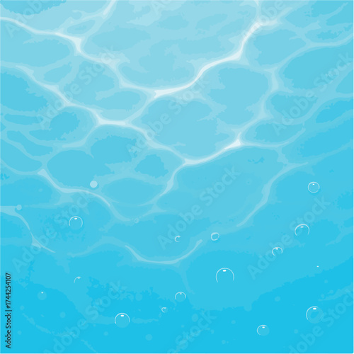 Blue Water Surface with Light Reflections and Bubbles