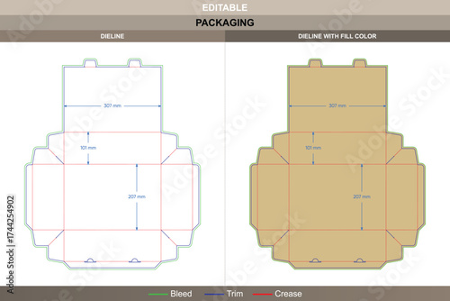 Flip top boxes angled dieline, customizable packaging template with folding structure and die line for retail display, shipping, and branding