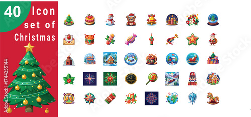 Collection of forty festive christmas icons on a clean white background