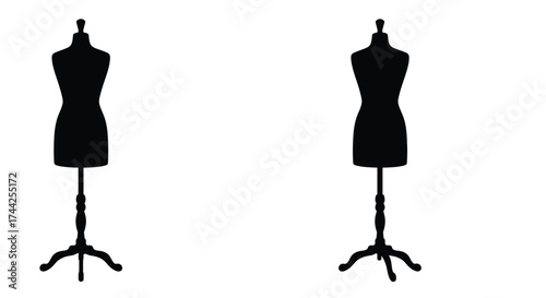 Silhouettes of two female dress forms against a plain white background