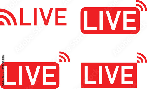 Live stream icon or button, Online broadcast logo, Vector illustration, Live Stream sign, emblem, logo, Vector Illustration, Social media icon live streaming,  Live stream flat logo, red vector design