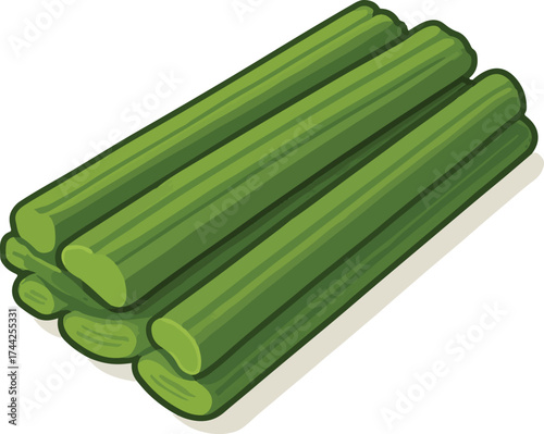 Stack of green celery stalks isometric illustration