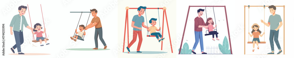 Obraz premium vector father playing swing with child
