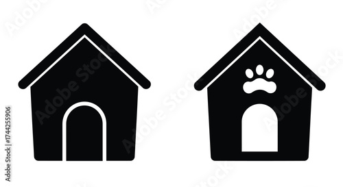 Simple black and white icons depicting two dog house outlines
