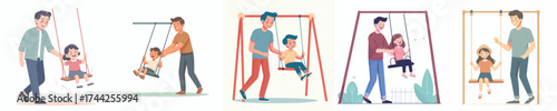 vector father playing swing with child
