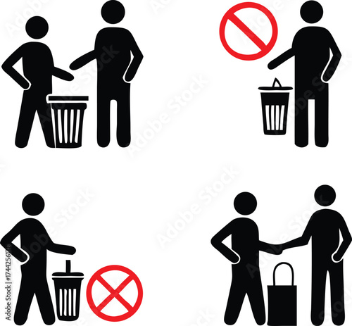 Positive and negative social interaction icons people trash can handshake icons vector