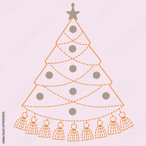 Christmas tree illustration with ornaments and tassels