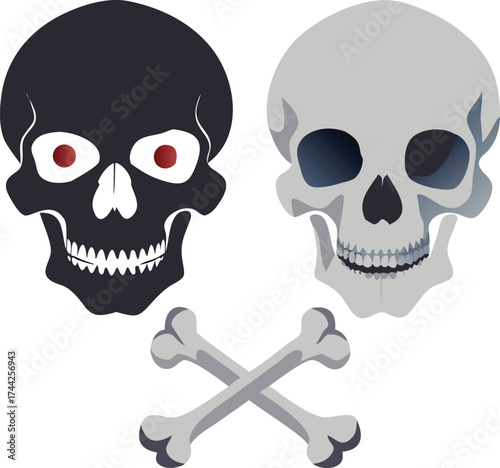 Two skulls and crossbones icon graphic for halloween and danger symbol vector