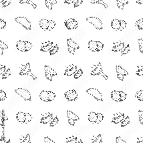 sausage pattern. grill sausage seamless pattern. doodle sausage seamless pattern. grill sausage background