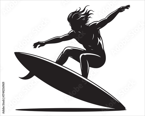 Black and white surfer design with ocean sport energy