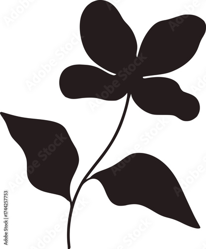 Dark silhouette of a blooming flower with leaves vector