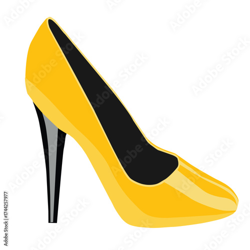 Vibrant Yellow High Heel Shoe Vector Illustration, Elegant Women's Fashion Footwear