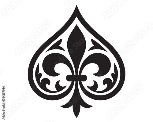 Ornamental poker spade icon with vintage decorative pattern