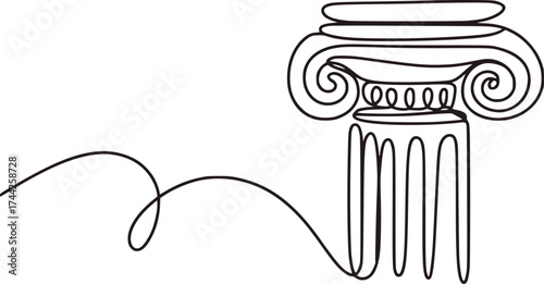 Ionic column capital with swirling volutes and fluted shaft ancient architecture