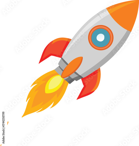 Dynamic rocket ship launching into space with fiery exhaust and bright flames vector