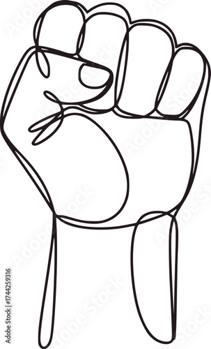 Single line drawing of a clenched fist raised fist protest