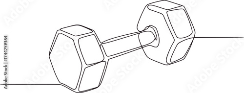 Single line drawing of a hexagonal dumbbell weight exercise