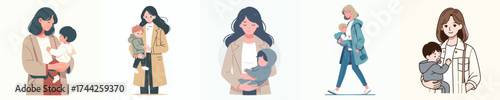 vector of a mother holding a toddler