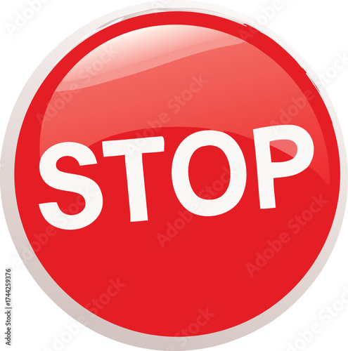Red stop sign symbol with bold white text for traffic safety and regulations vector
