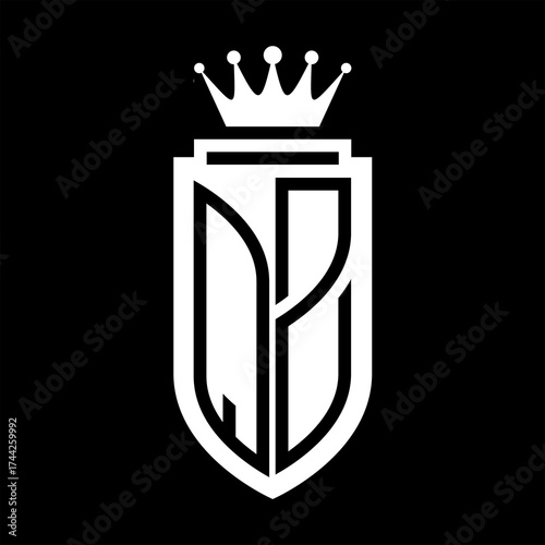 QZ Vector logo initials shield with royal crown minimalist, elegant style