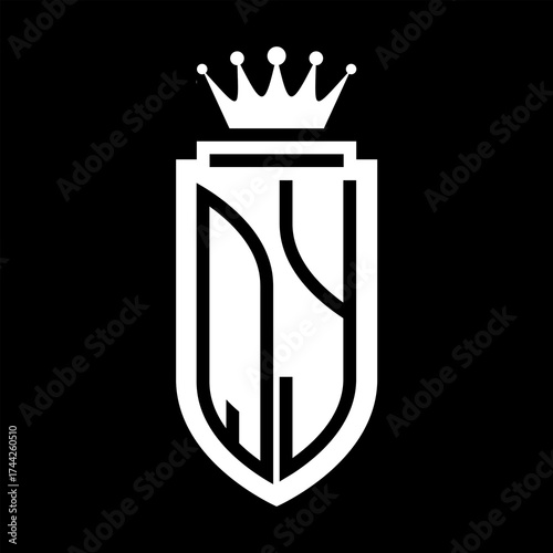 QY Vector logo initials shield with royal crown minimalist, elegant style