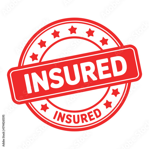 Red insured stamp seal of approval for security and protection