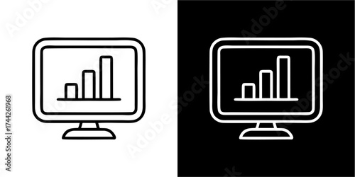 Computer monitor displaying a bar graph, presented in both black and white versions.