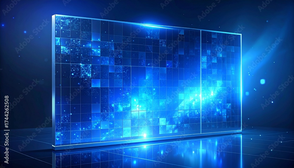 Fototapeta premium A futuristic blue digital background with a world map, data charts, and grids, suitable for news, finance, or technology broadcasts.