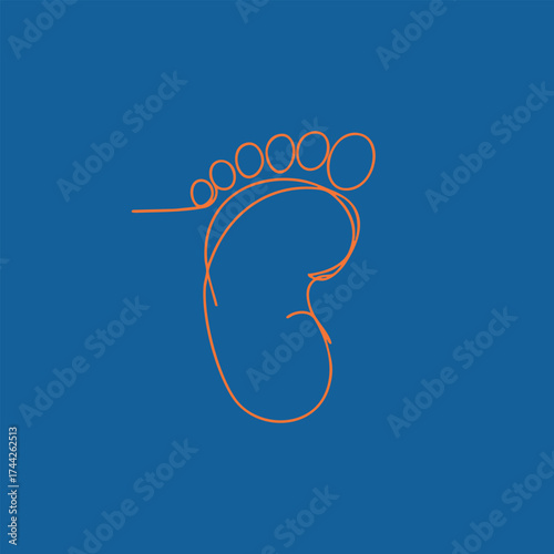 Minimalist line drawing of a human foot with toes on a solid blue , emphasizing simplicity and elegance in art