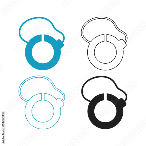 Four stylized graphic representations of a pacifier in different color schemes and outlines