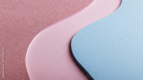 Soft curved textured surfaces in varying shades of pink and light blue creating a gentle serene background