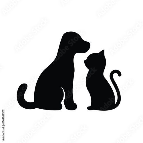 Stylized silhouette of a dog and cat, representing friendship and companionship