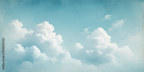 Bright blue sky with fluffy white clouds, a beautiful summer day view