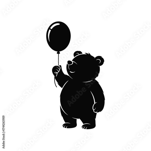 Adorable bear cub holding a balloon silhouette