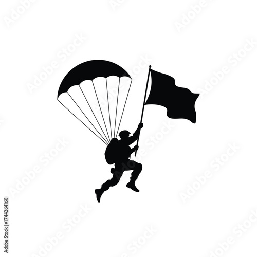 Paratrooper jumps with flag silhouette