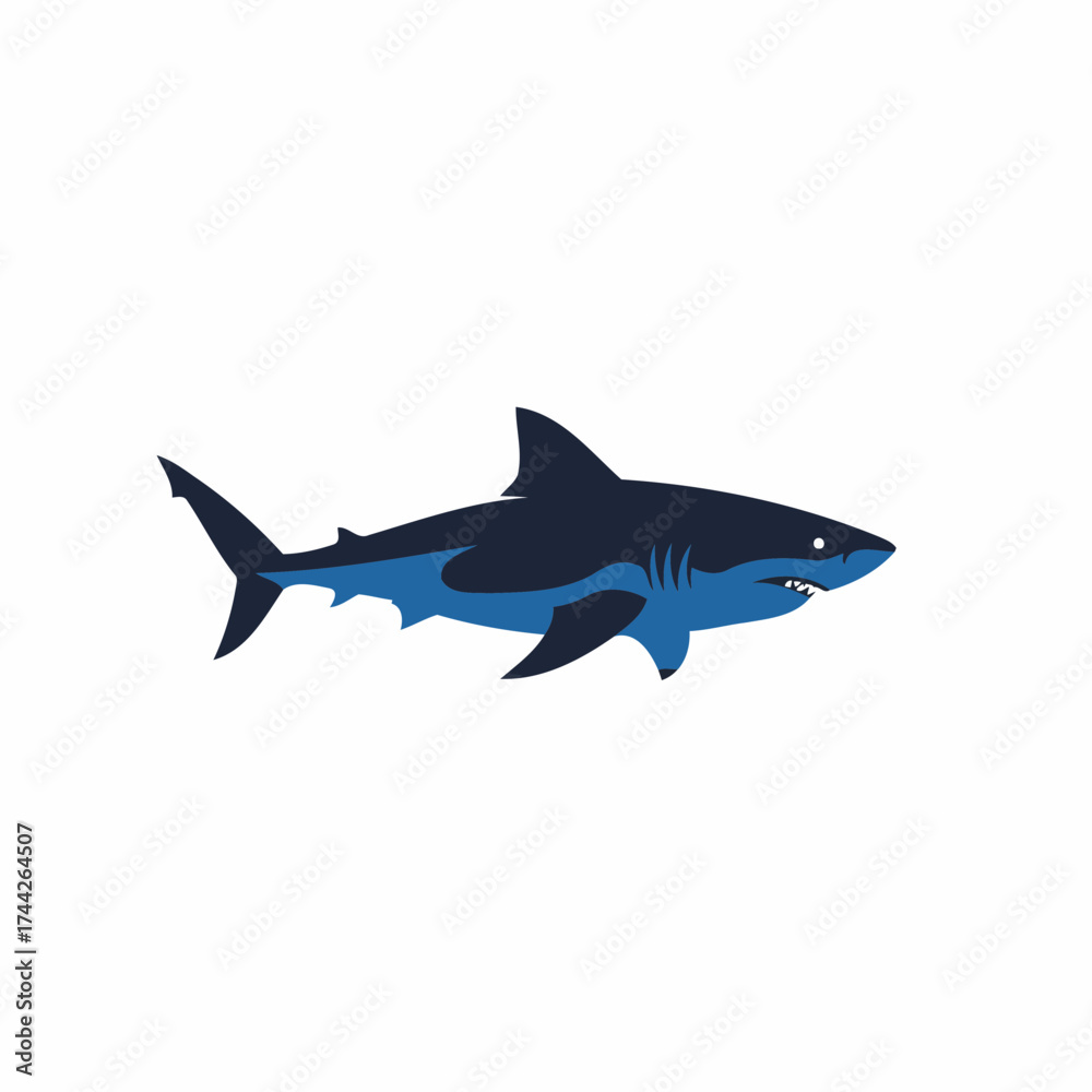 Naklejka premium Bold Blue Flat Design Shark Vector Illustration