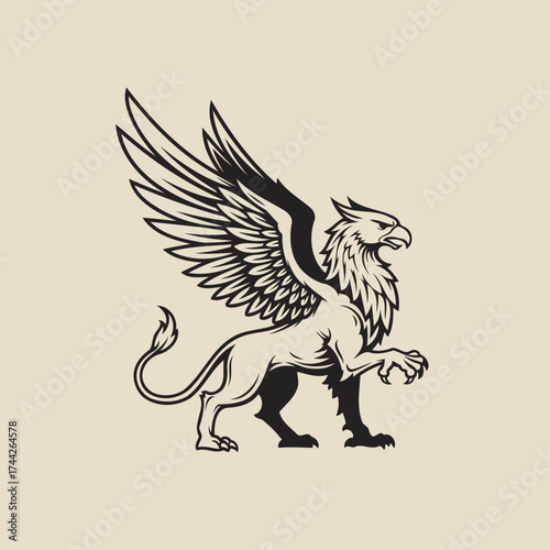 Majestic Mythical Griffin Vector Illustration in Classic Heraldic Style