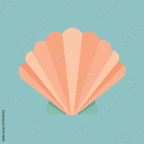 Elegant Flat Design Scallop Shell Vector Illustration in Soft Coral and Teal