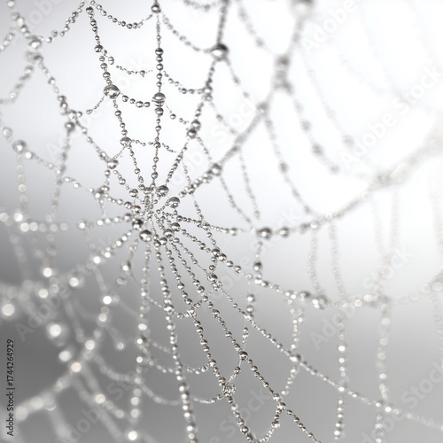 Crystalline spider web with morning dew drops sparkling diamonds halloween nature inspired elegant white background isolated