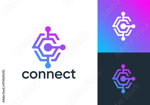 letter C global connect logo. network signal technology connectivity symbol icon vector design