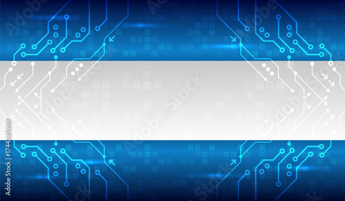 Futuristic technology background with blue digital circuit lines and glowing effects. Modern abstract design template for innovation, hi-tech, or data communication concepts. For science presentation
