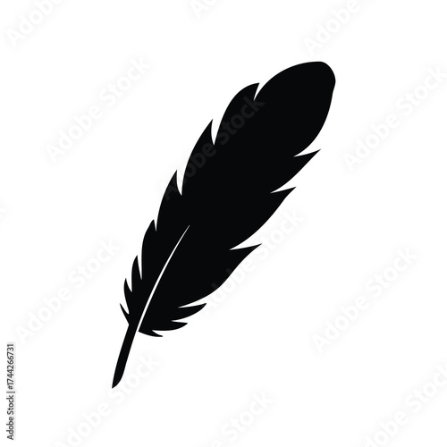 Elegant Silhouette of a Feather Isolated on a White Background Depicted Artistically