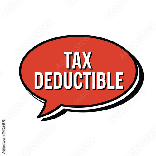 Red speech bubble announcing tax deductible