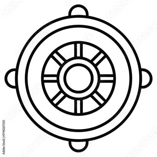 boat steering wheel simple line art silhouette vector icon